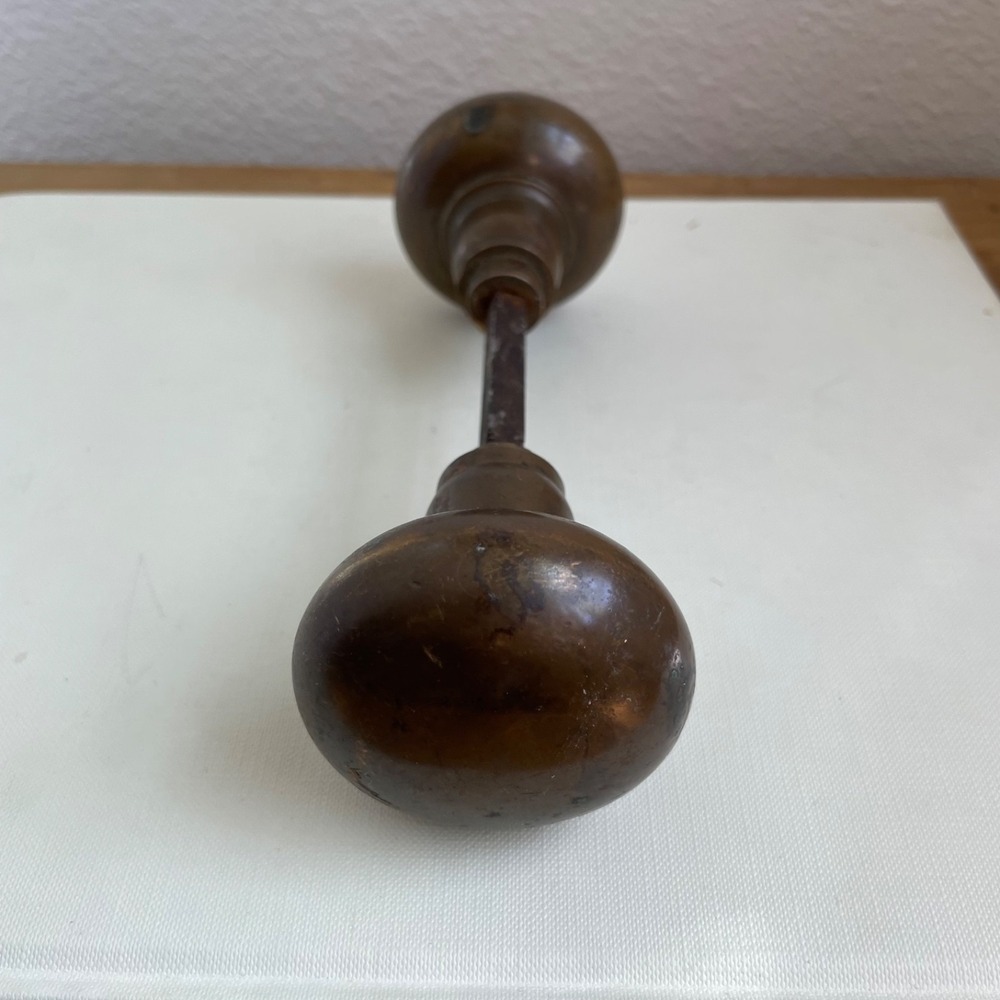 Vintage Gold Brass Door Knob Set With Spindle Antique Original